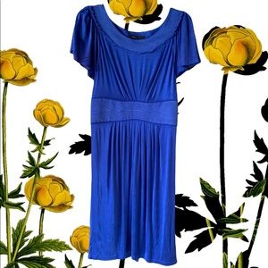 BCBG MaxAzria Sapphire Cobalt Jersey Trapunto Stitch Dress 20s Gatsby Art Deco